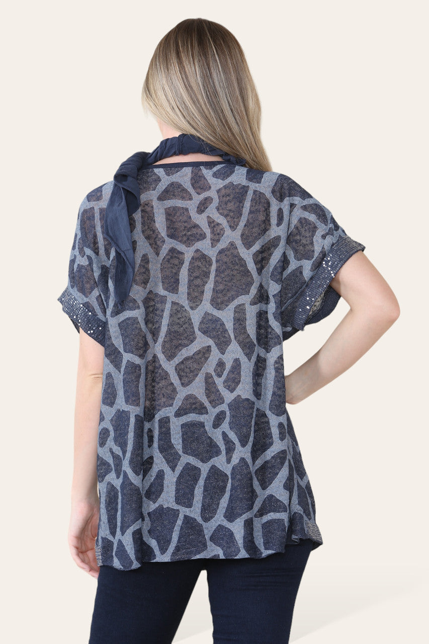 MARMERPRINT SJAALTOP MARINEBLAUW
