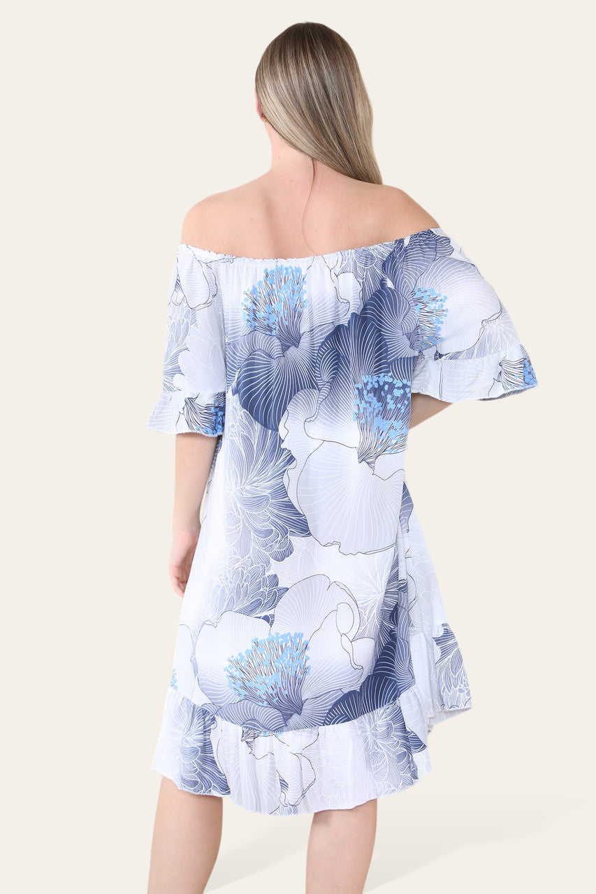 FLORALE BLADPRINT BARDOT MIDI GYPSY JURK WIT