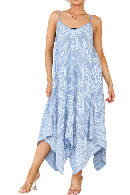 Ladies Aztec Print Strappy Dress Denim