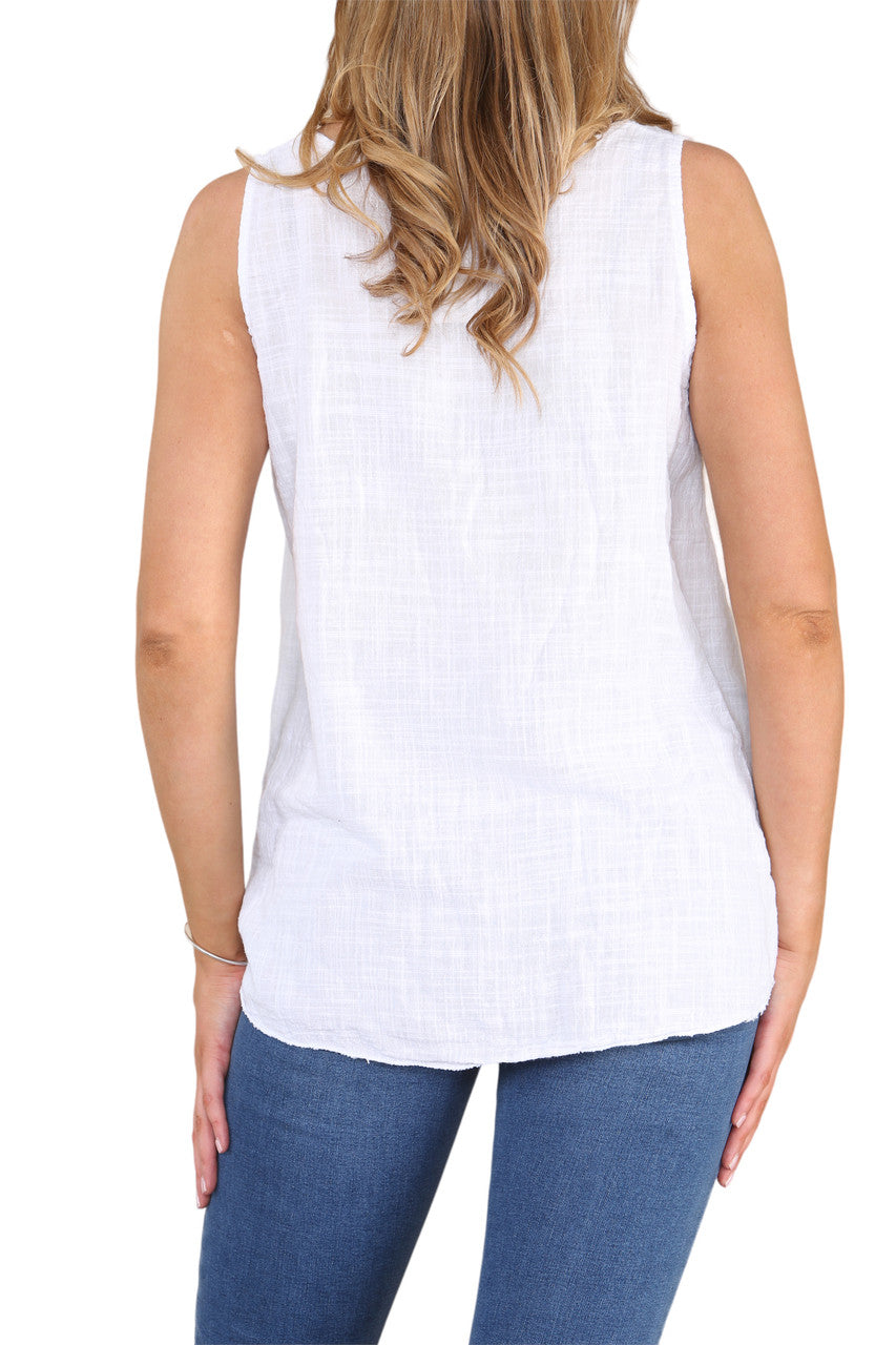 Ladies Flower Stems Sleeveless Vest Top White