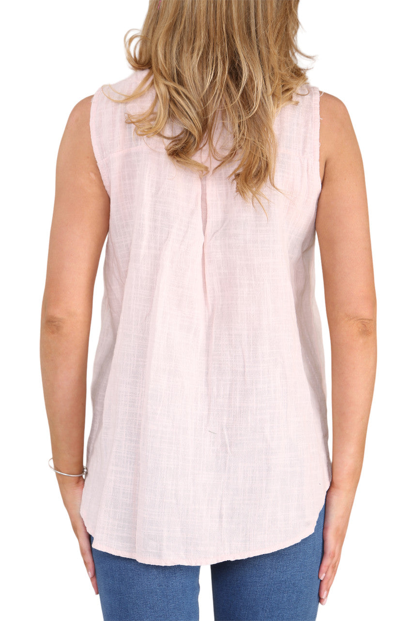 Ladies Grandad Collar Sleeveless Top Dusty Pink