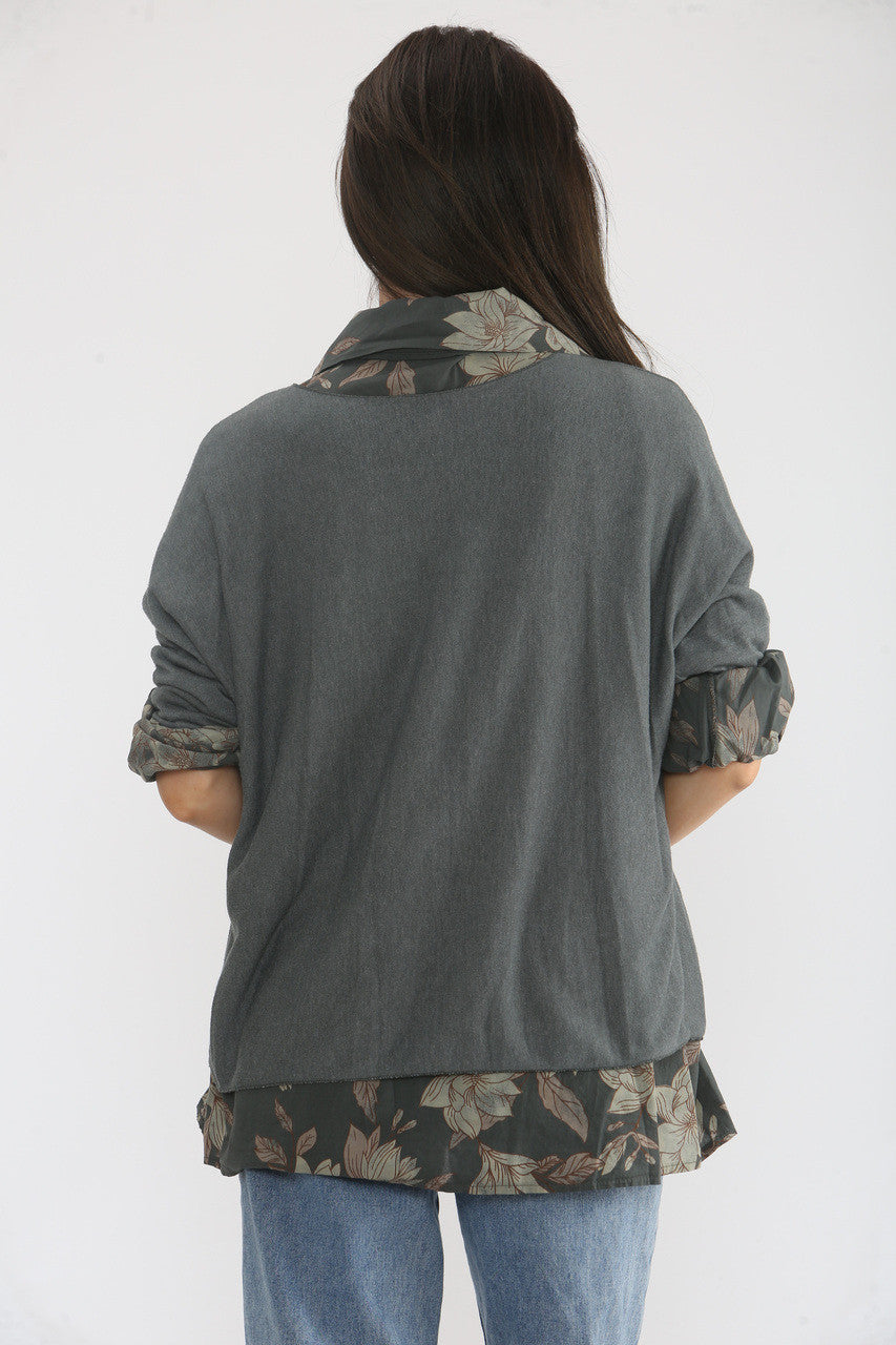 2-IN-1 SHIRT MET BLOMMENPRINT, TRUI & SJAAL - HOUTSKOOL