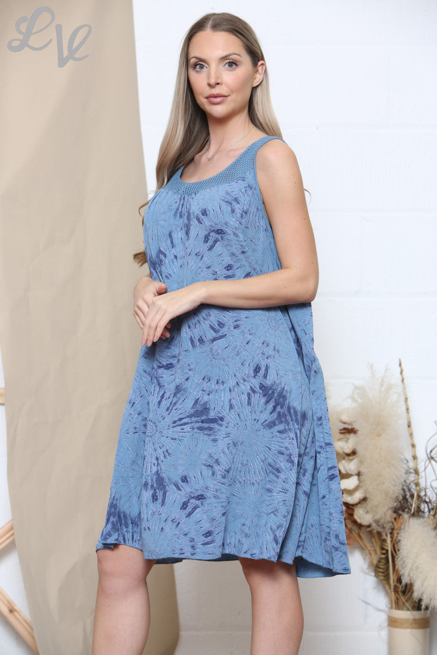 Dames Mouwloze A-lijn Jurk met Abstracte Print Denim
