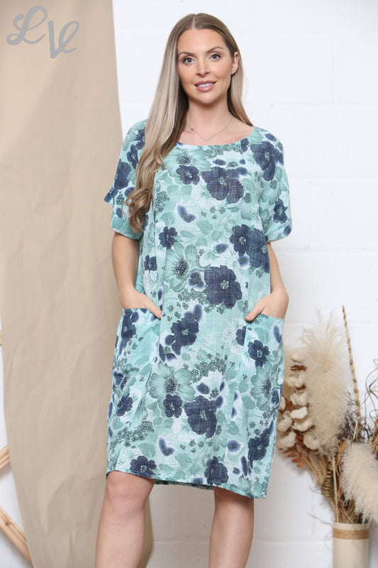 Dames jurk met bloemenmixprint en zakken Tiffany