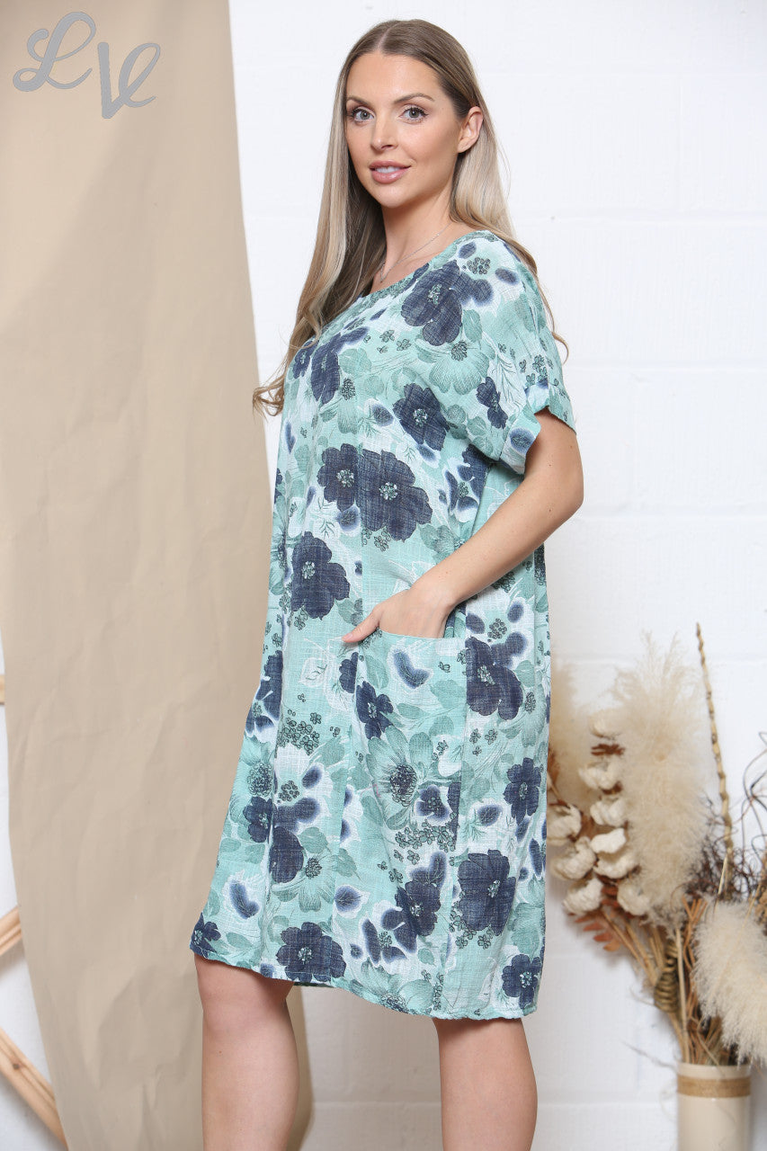 Dames jurk met bloemenmixprint en zakken Tiffany