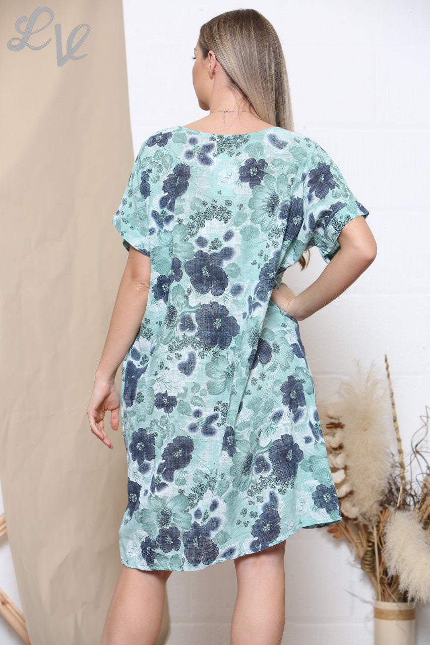 Dames jurk met bloemenmixprint en zakken Tiffany