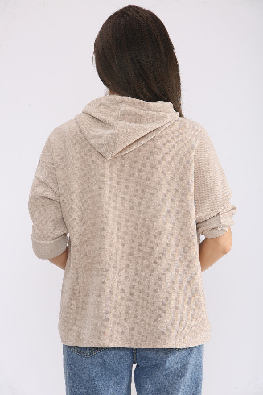 KOORDUROY HOODED TOP - BEIGE