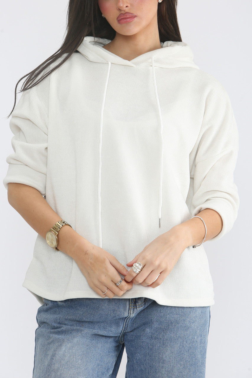 CORDUROY TOP MET CAPUCHON - WIT