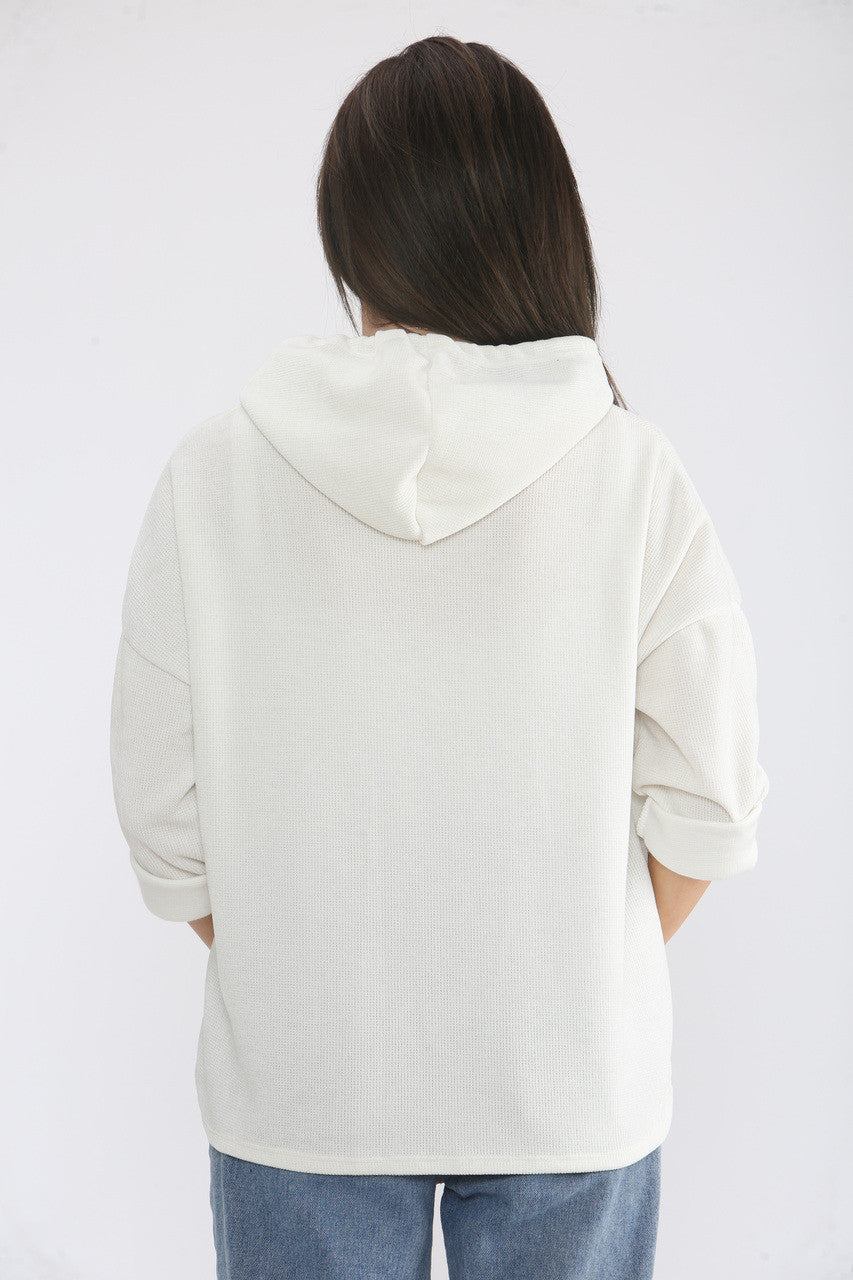 CORDUROY TOP MET CAPUCHON - WIT