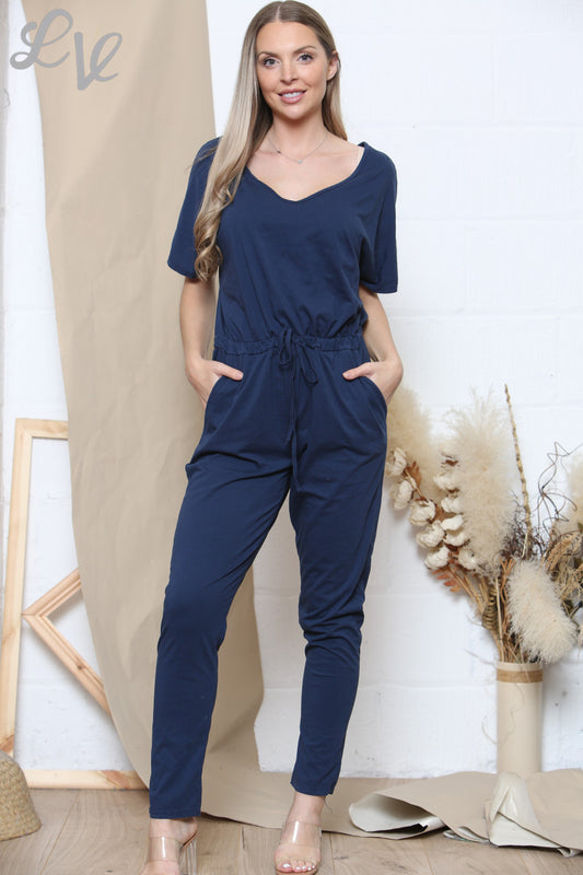 Jumpsuit voor dames met trekkoord in de taille, marineblauw