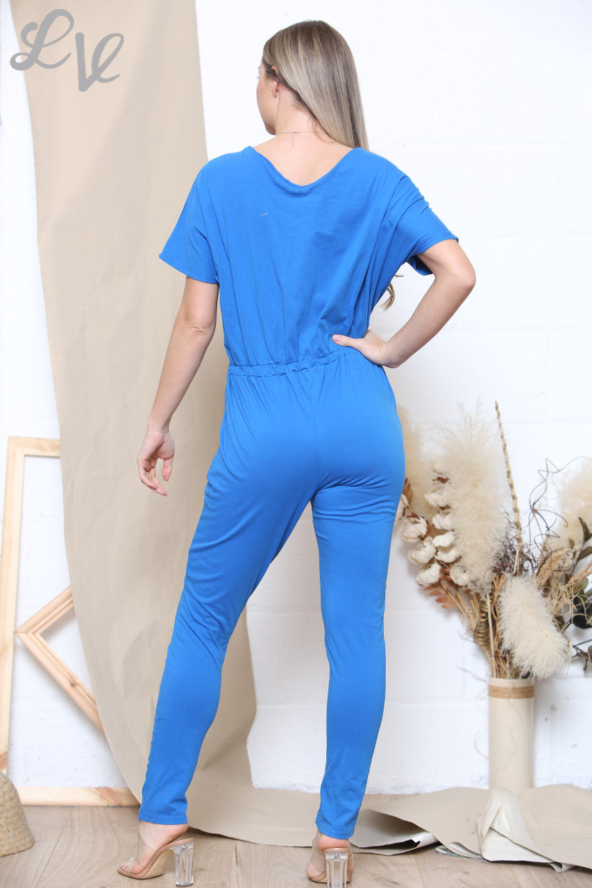 Ladies Drawstring Waist Jumpsuit Royal Blue