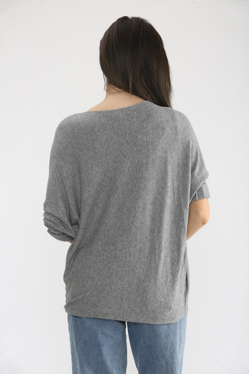 SEQUIN HEARTS FINE KNIT JUMPER TOP GREY