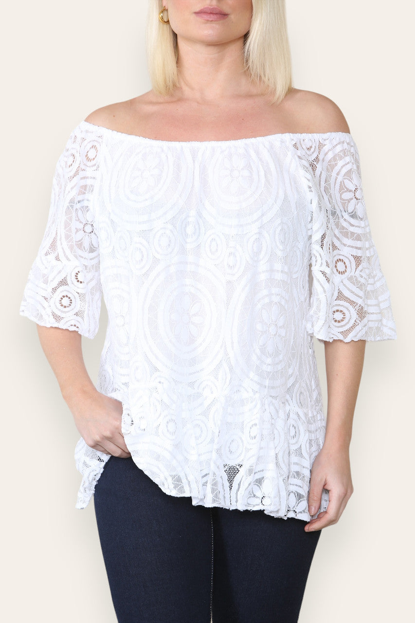 Kopie van KANTEN SCHIJF PATROON BARDOT TOP WIT