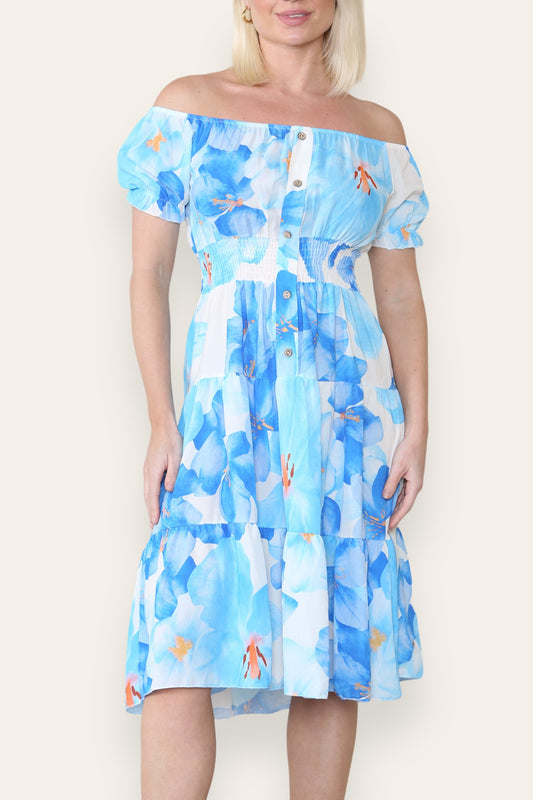 WATERVERF LELIE PRINT MIDI JURK BLAUW