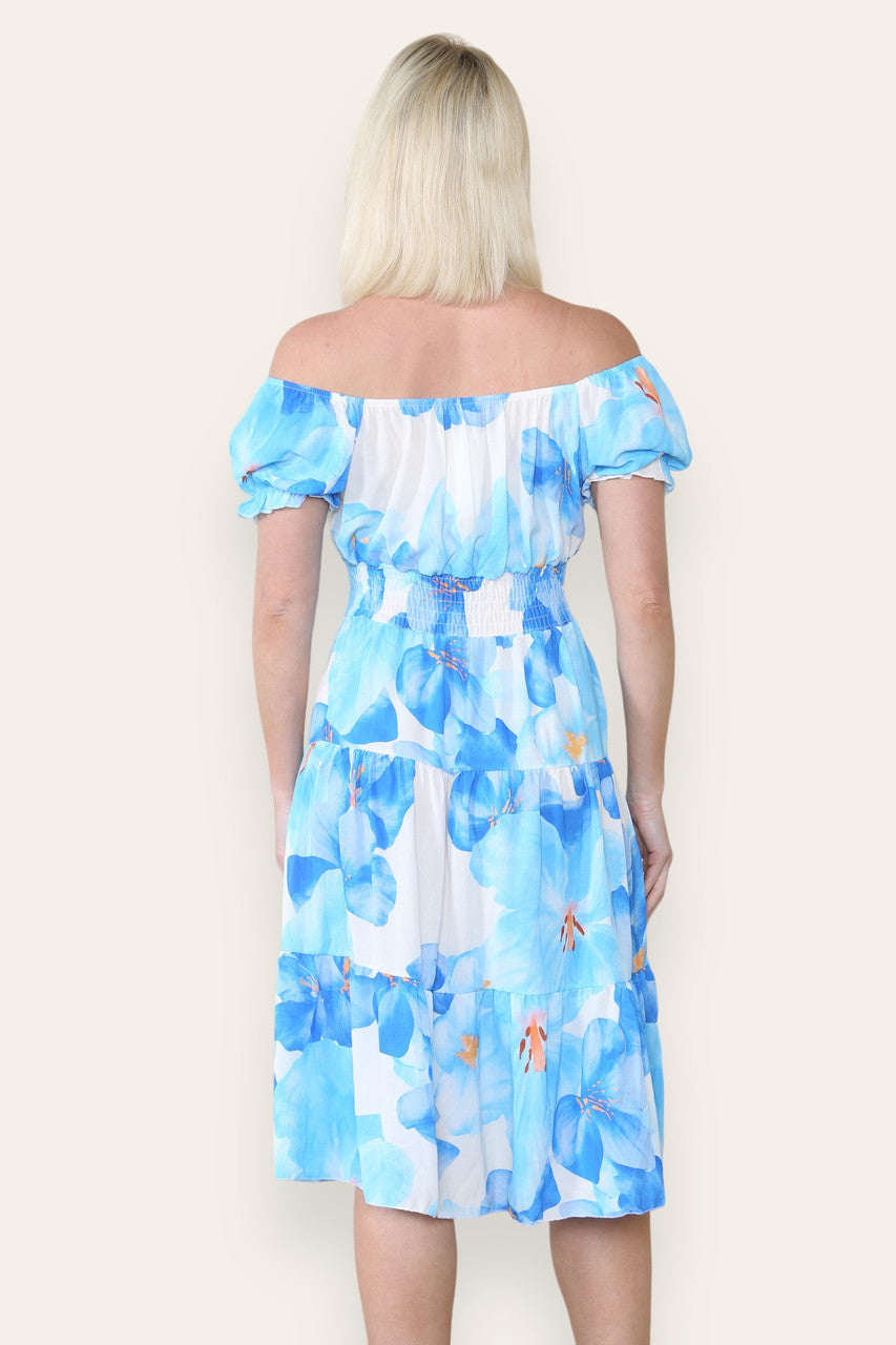 WATERVERF LELIE PRINT MIDI JURK BLAUW