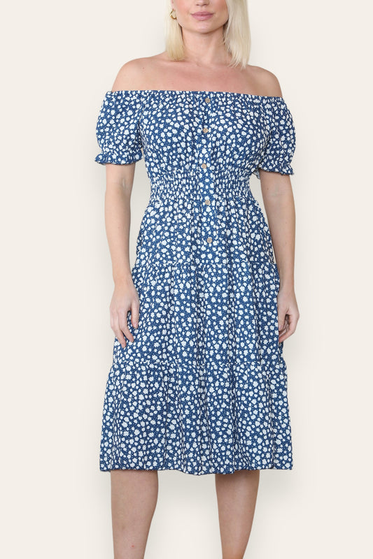 DITSY FLORAL PRINT MIDI DRESS NAVY