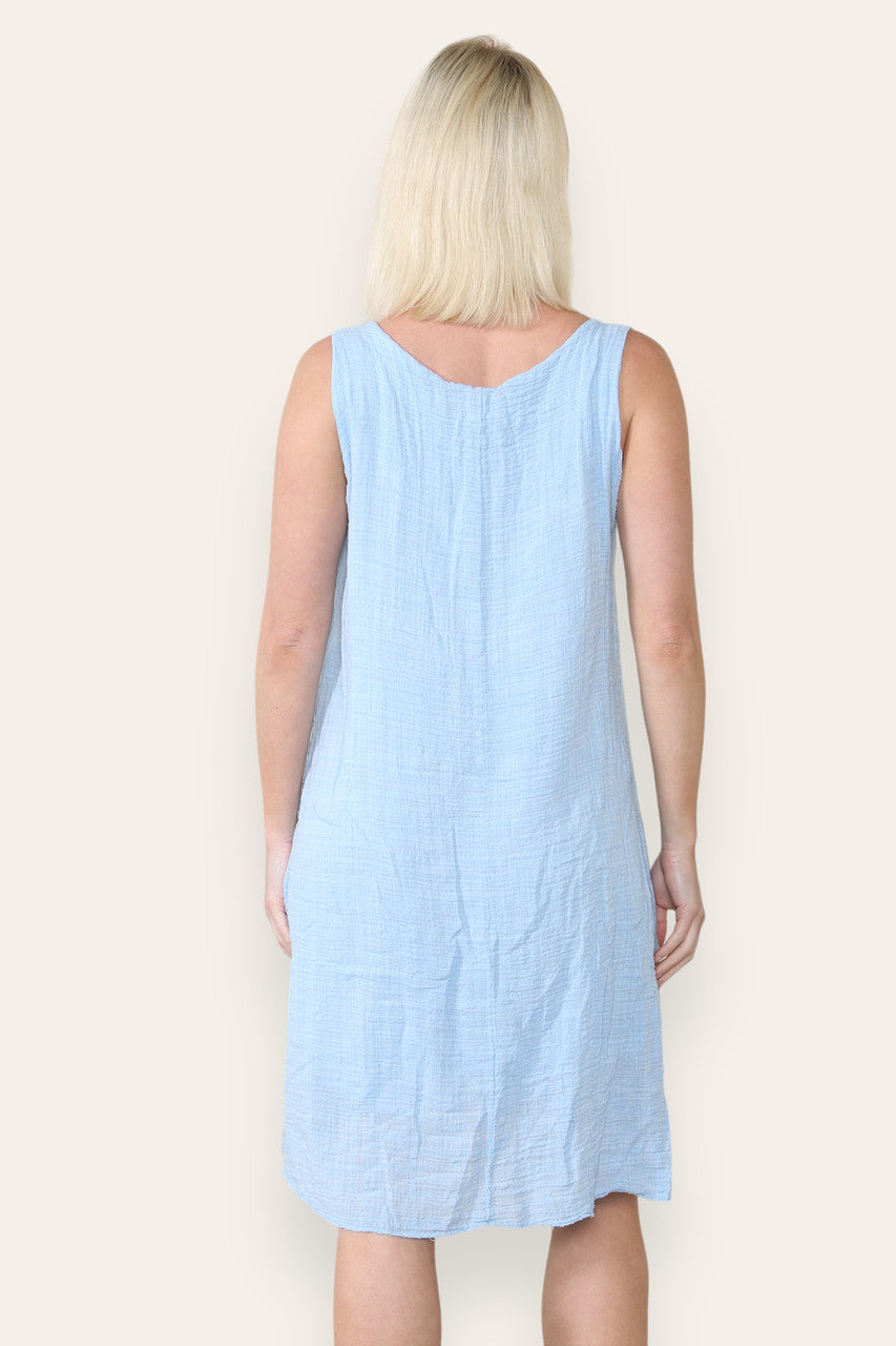 LACE DISK PATTERN DETAIL SLEEVELESS DRESS SKY BLUE