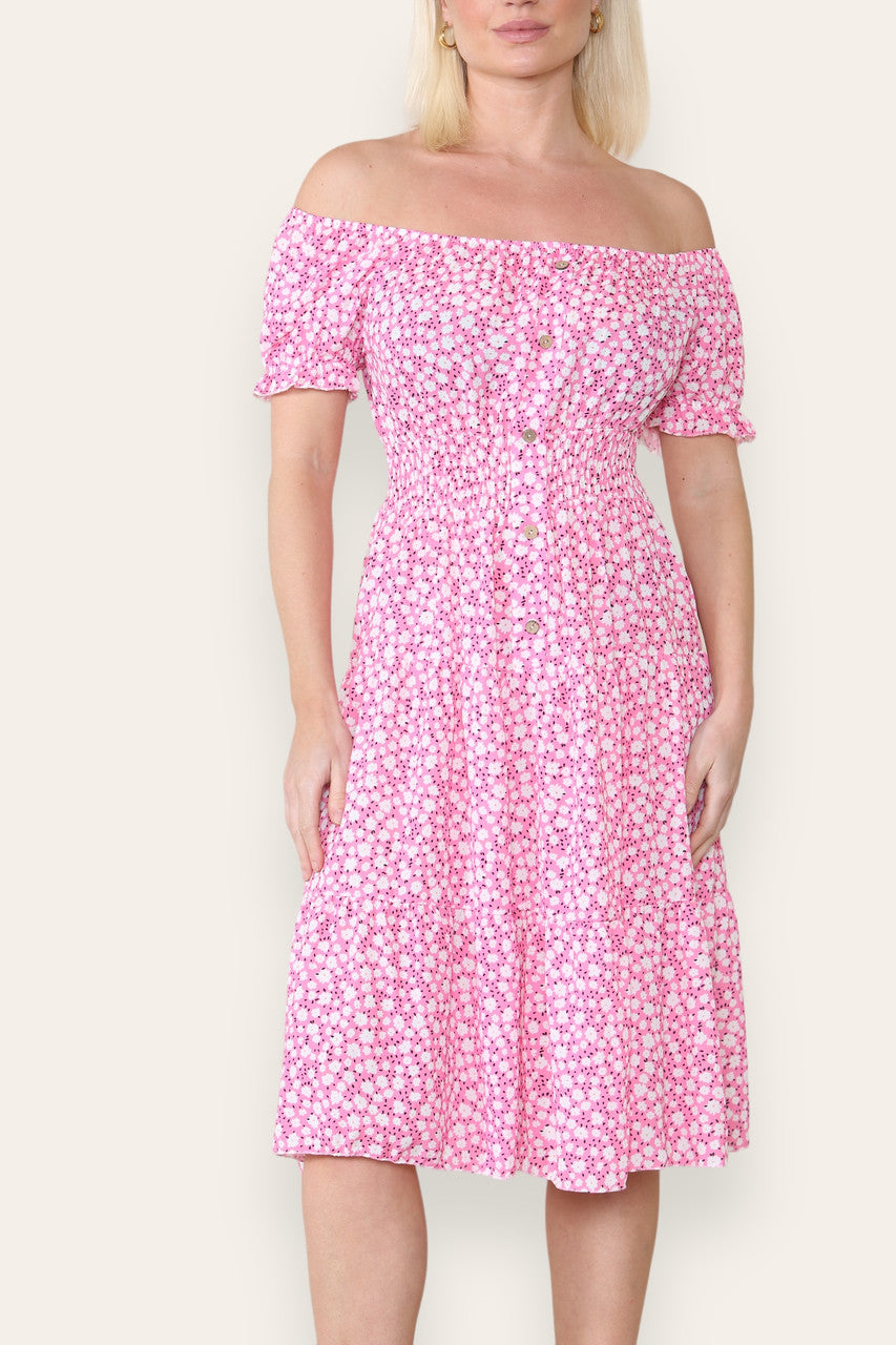 DITSY BLOEMENPRINT MIDI-JURK ROZE