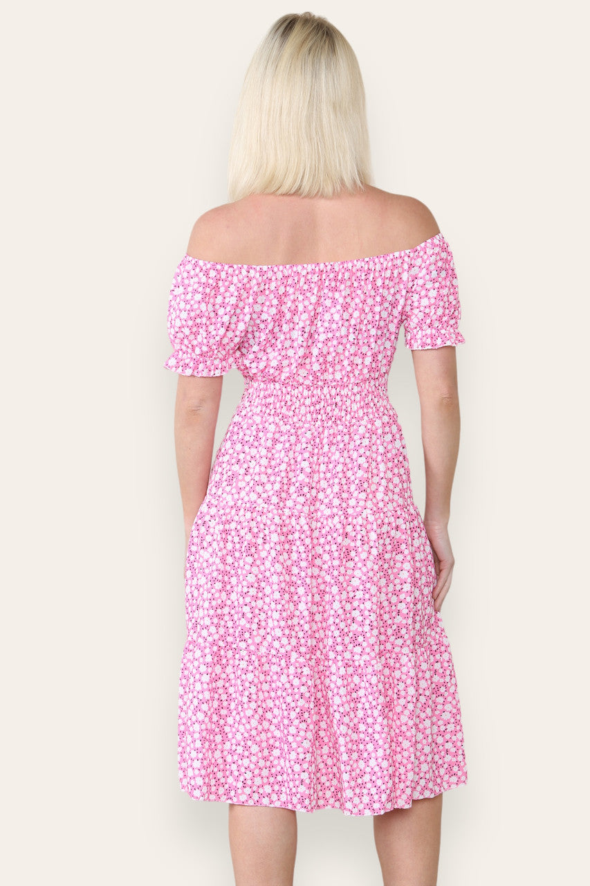 DITSY BLOEMENPRINT MIDI-JURK ROZE