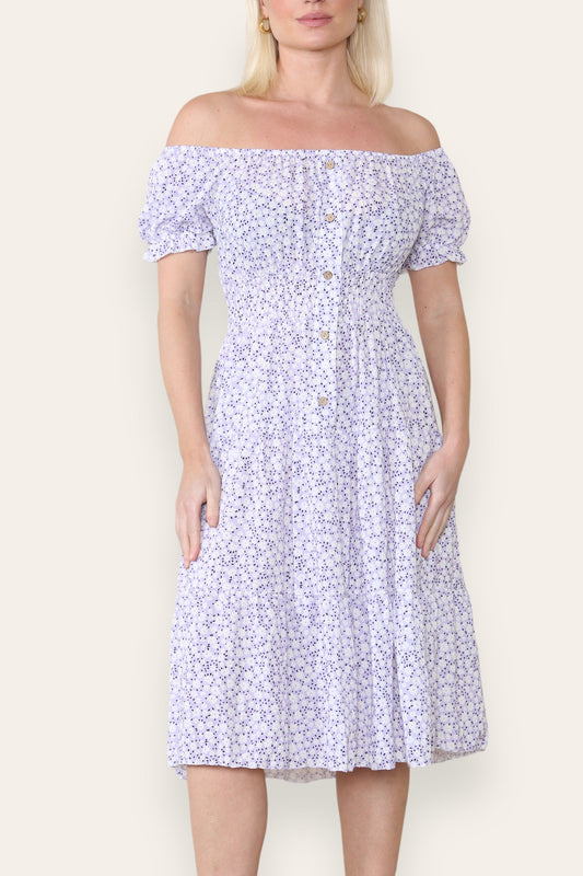DITSY FLORAL PRINT MIDI DRESS LILAC