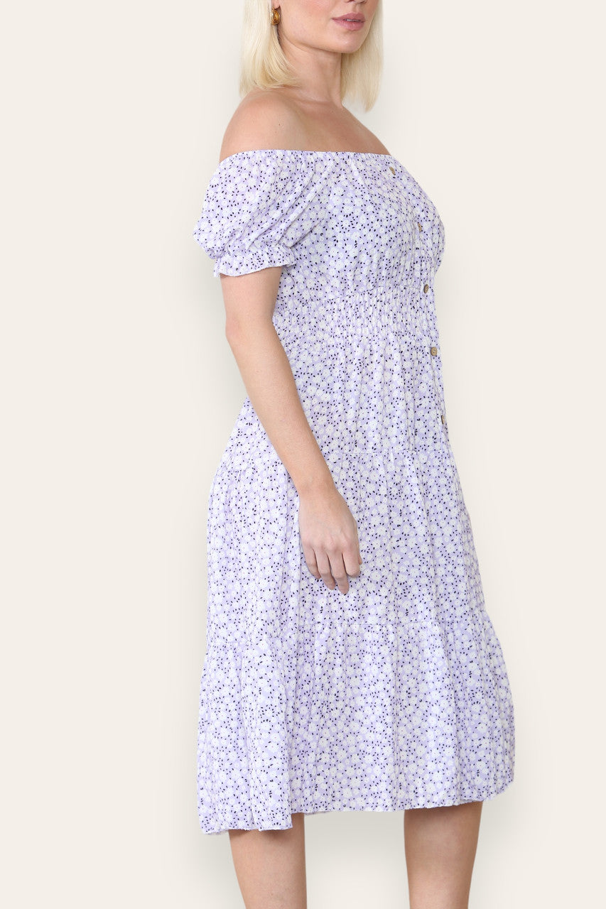 MIDI JURK MET BLOEMENPRINT LILA