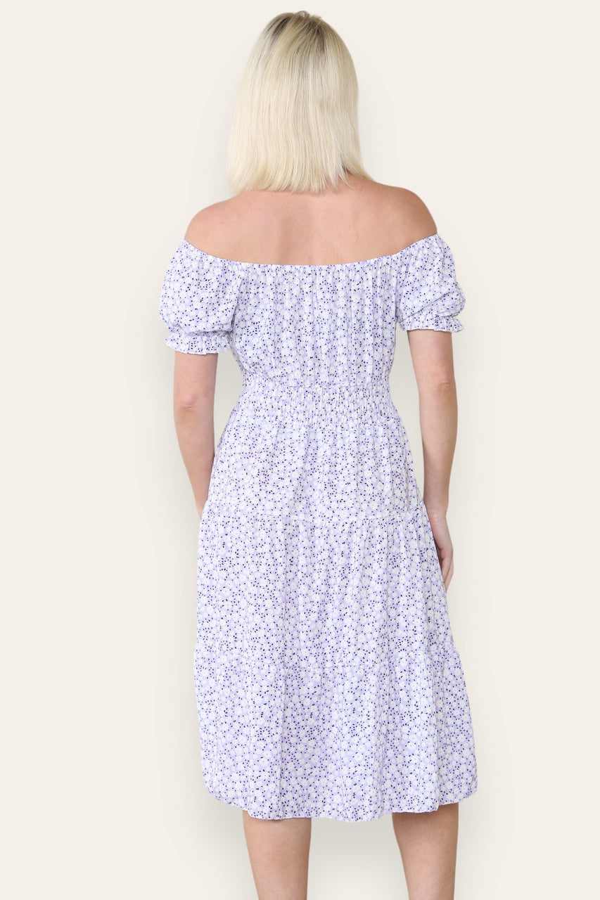 MIDI JURK MET BLOEMENPRINT LILA