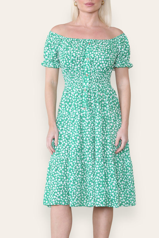 DITSY FLORAL PRINT MIDI DRESS GREEN