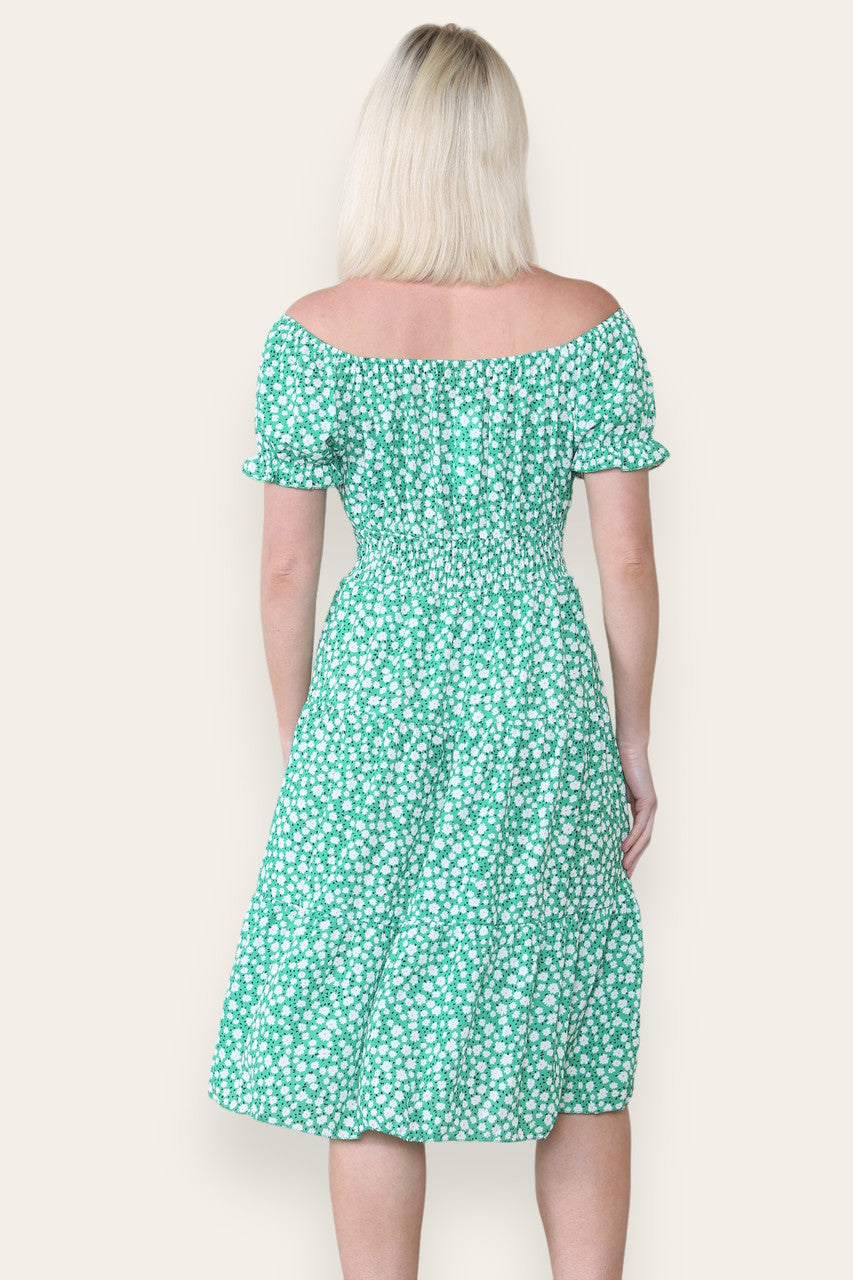 GROENE MIDI-JURK MET BLOEMENPRINT