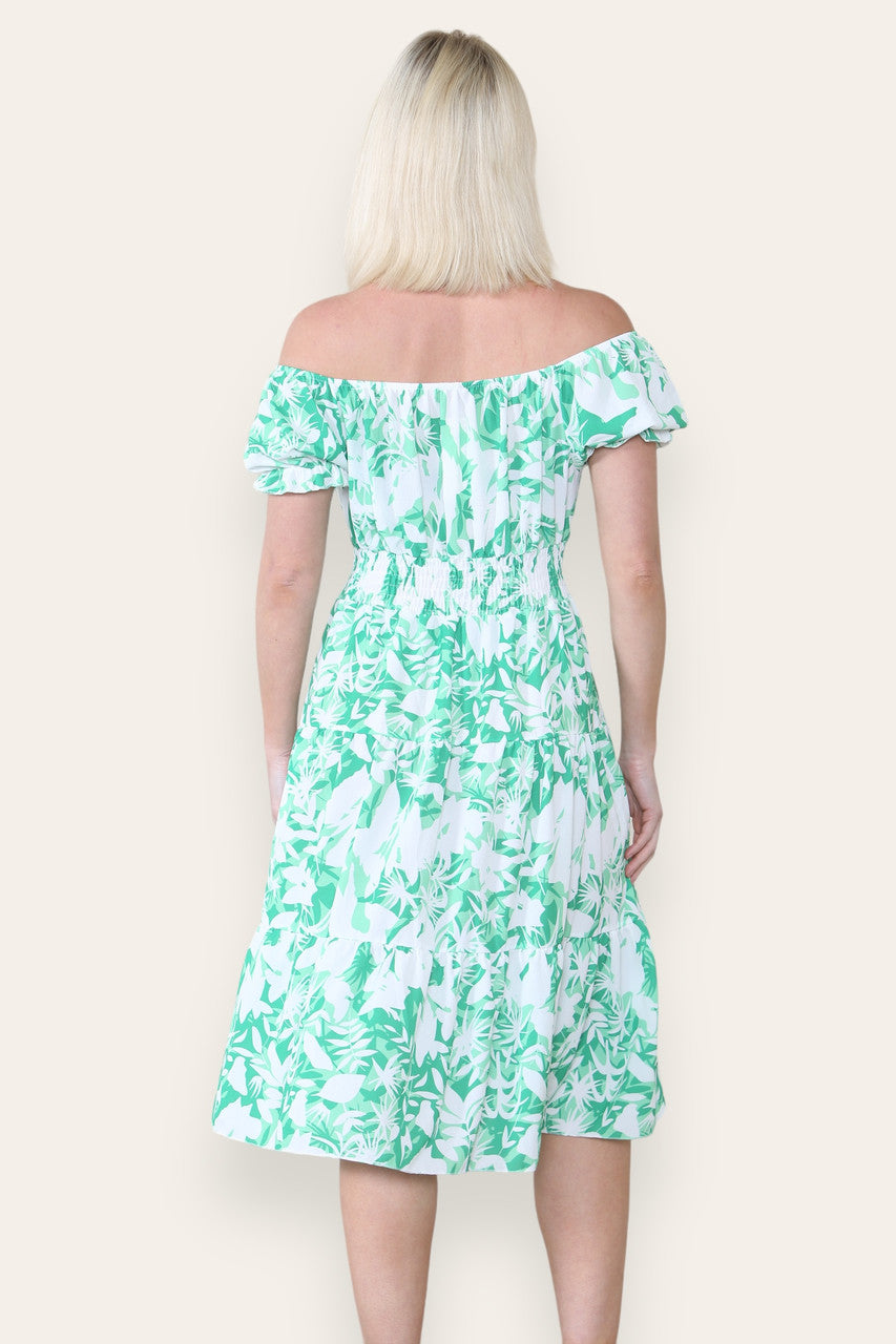 FLORAL SILHOUETTE PRINT MIDI DRESS GREEN