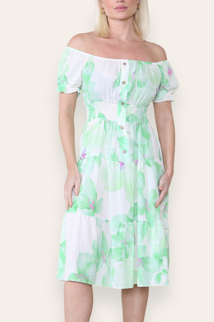 AQUAREL LELIE PRINT MIDI JURK GROEN