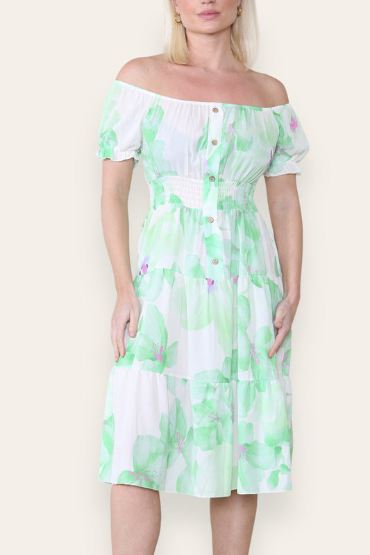 AQUAREL LELIE PRINT MIDI JURK GROEN