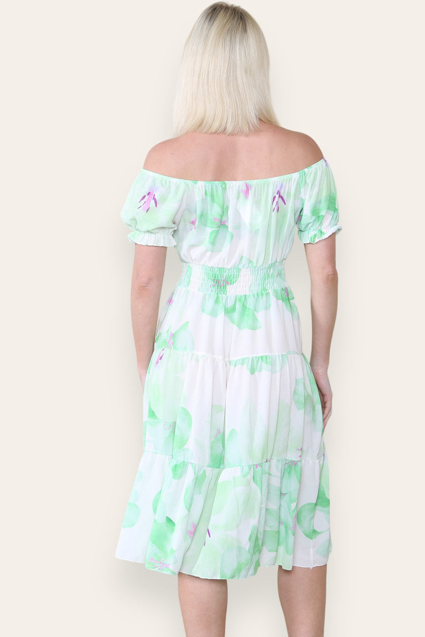 AQUAREL LELIE PRINT MIDI JURK GROEN