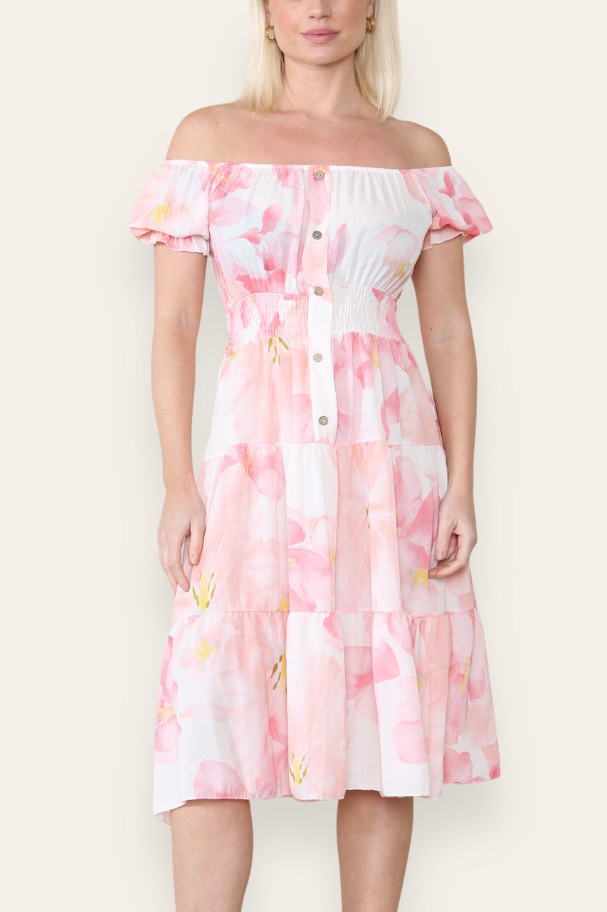 AQUARELLE LELIE PRINT MIDI JURK ROZE