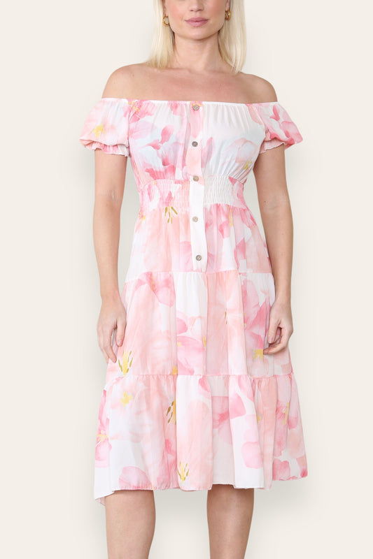 AQUARELLE LELIE PRINT MIDI JURK ROZE