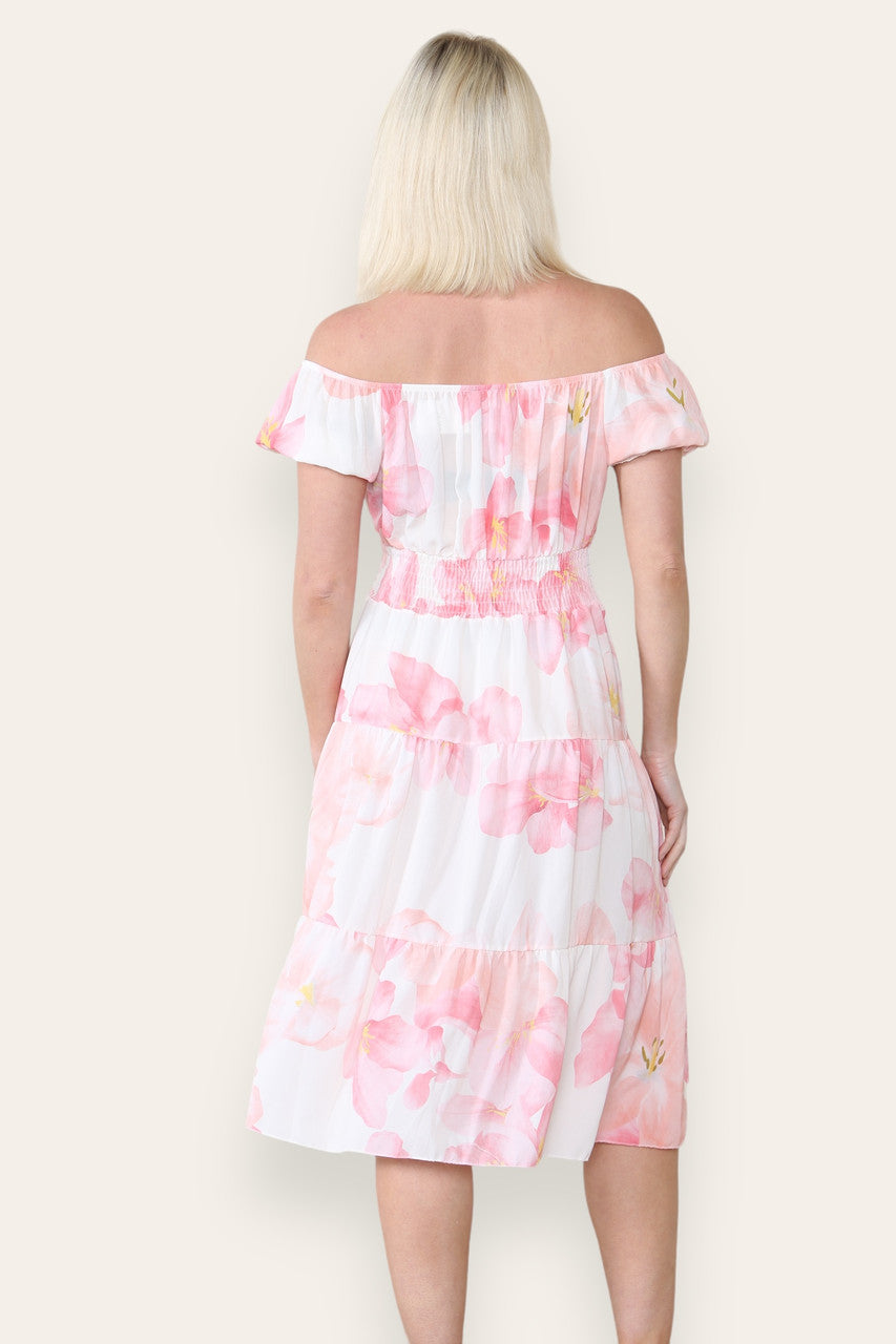 AQUARELLE LELIE PRINT MIDI JURK ROZE