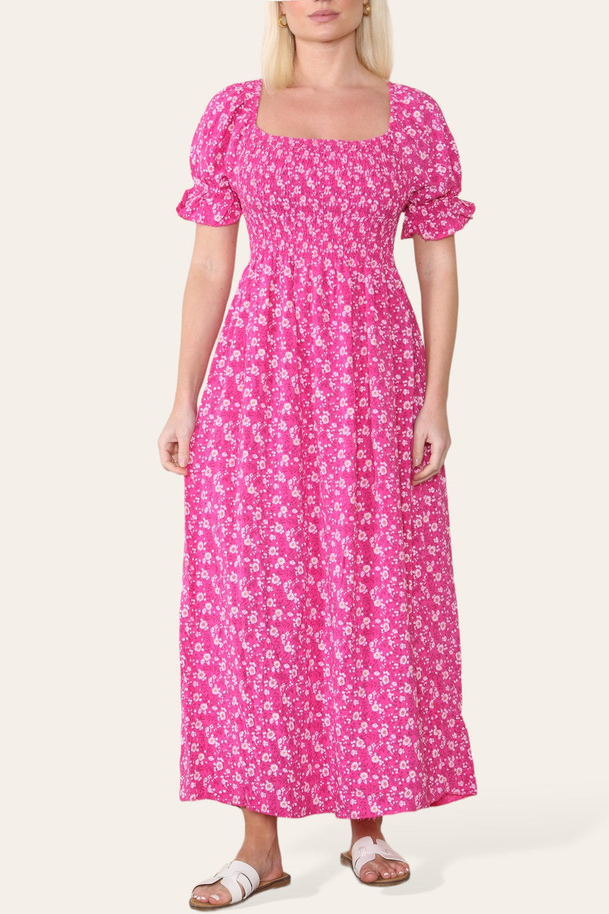 BLOEMEN BARDOT MAXIJURK CERISE