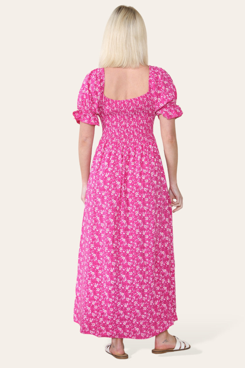 BLOEMEN BARDOT MAXIJURK CERISE