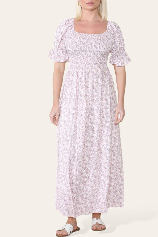DITSY FLORAL BARDOT MAXI DRESS  PINK