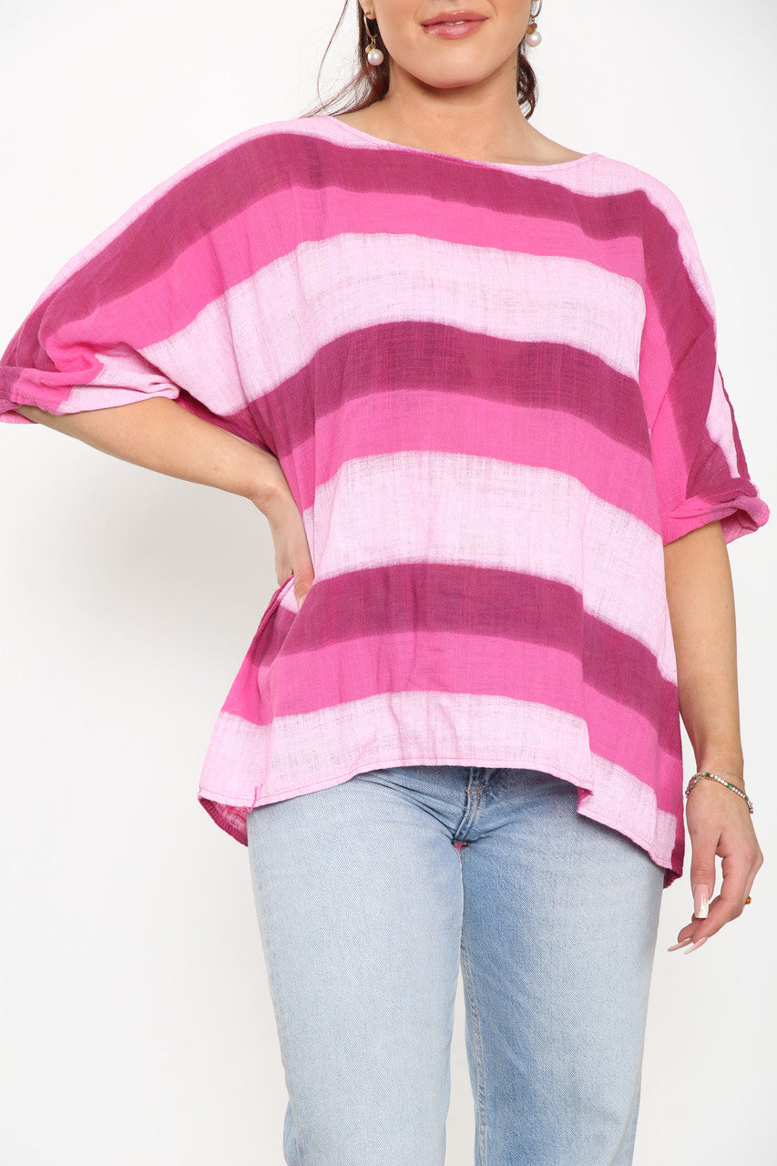 Ladies Ombre Tie Dye Top Cerise