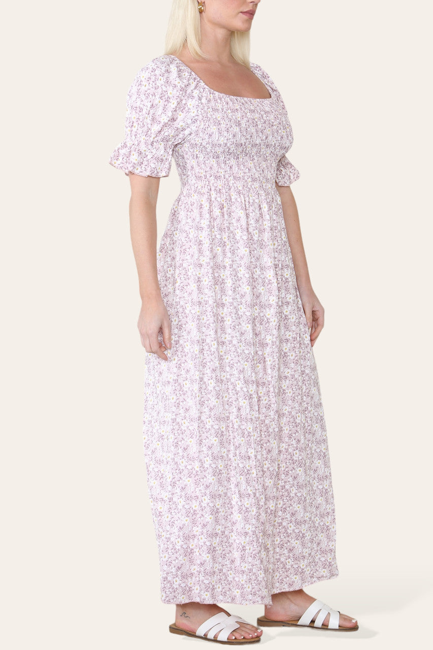 DITSY FLORAL BARDOT MAXI DRESS  PINK