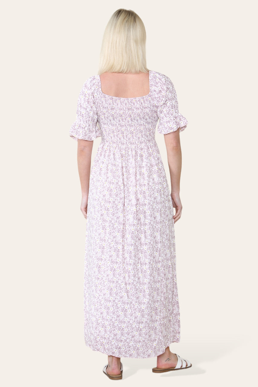 DITSY FLORAL BARDOT MAXI DRESS  PINK