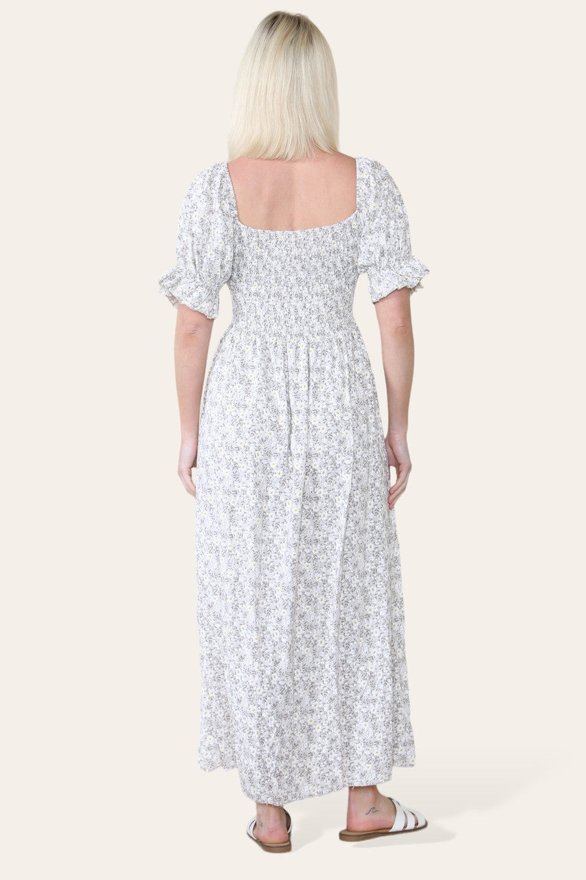 DITSY FLORAL BARDOT MAXI DRESS STONE
