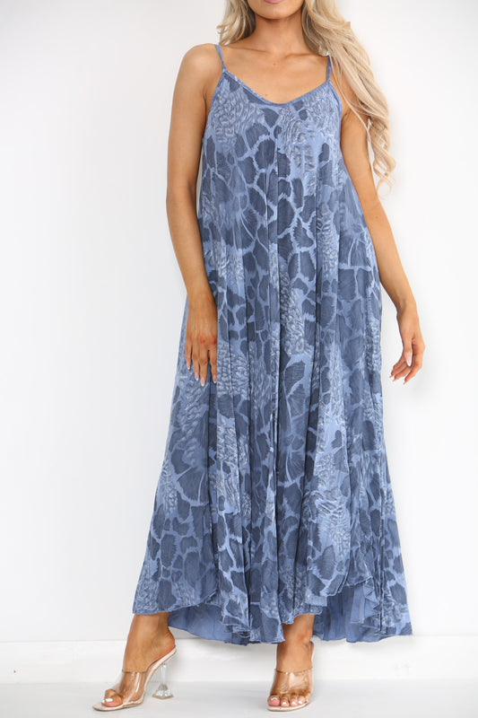 Ladies Abstract Animal Print Strappy Dress Denim