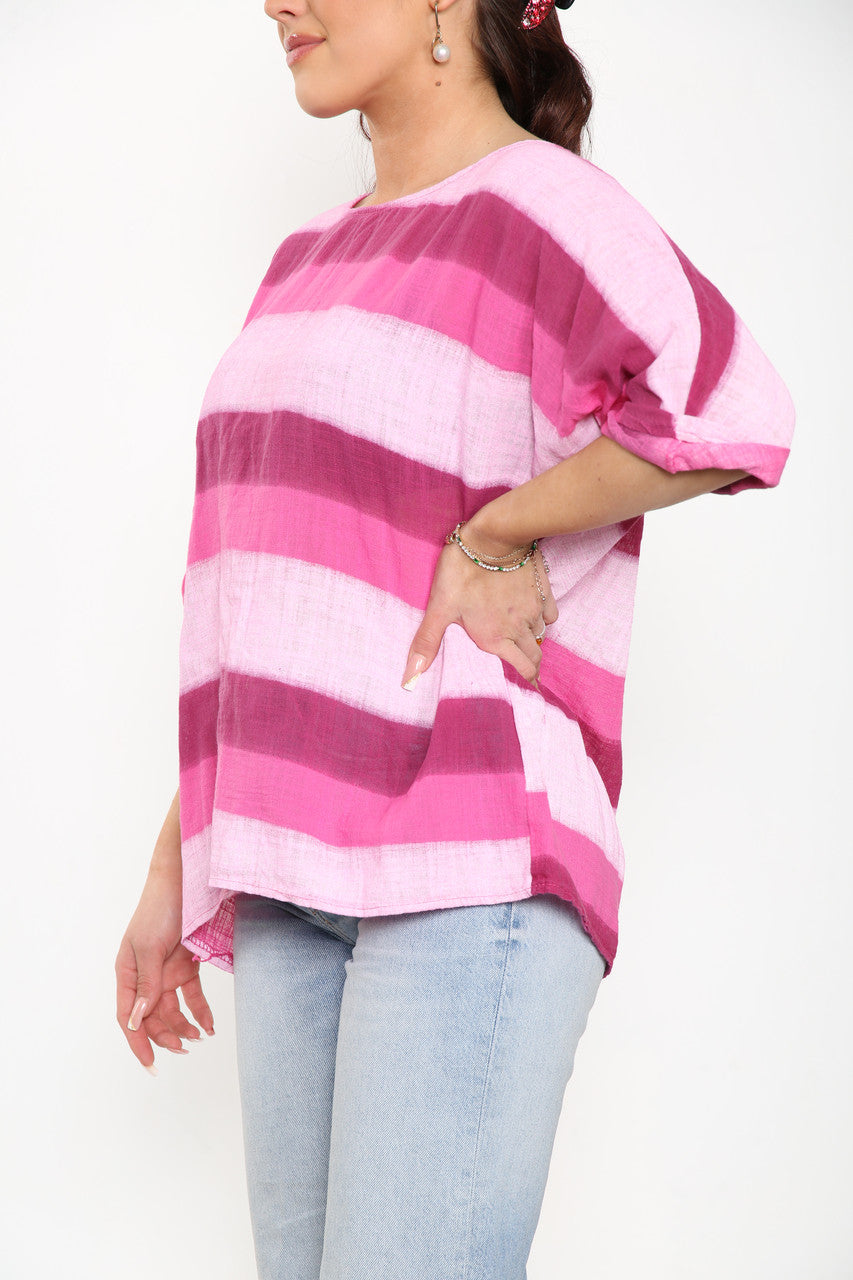 Ladies Ombre Tie Dye Top Cerise