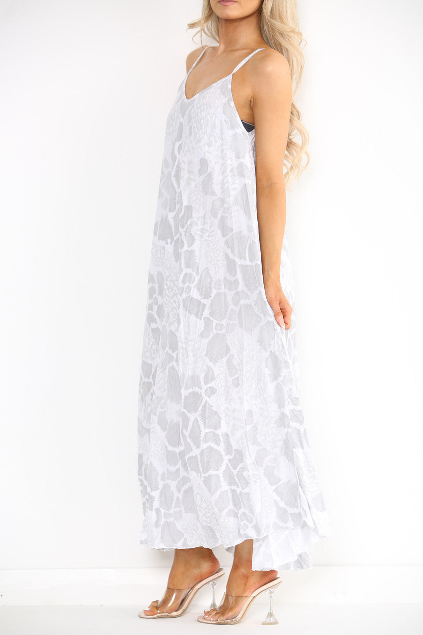 Ladies Abstract Animal Print Strappy Dress Silver