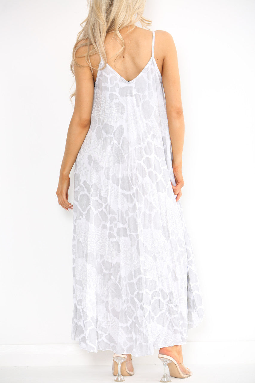 Ladies Abstract Animal Print Strappy Dress Silver