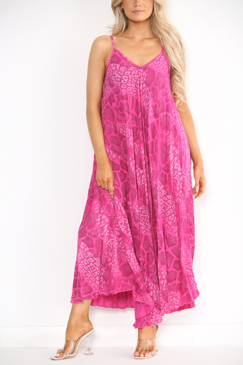 Ladies Abstract Animal Print Strappy Dress Cerise