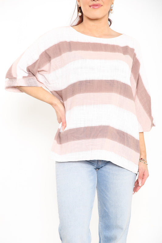 Ladies Ombre Tie Dye Top Dusty Pink