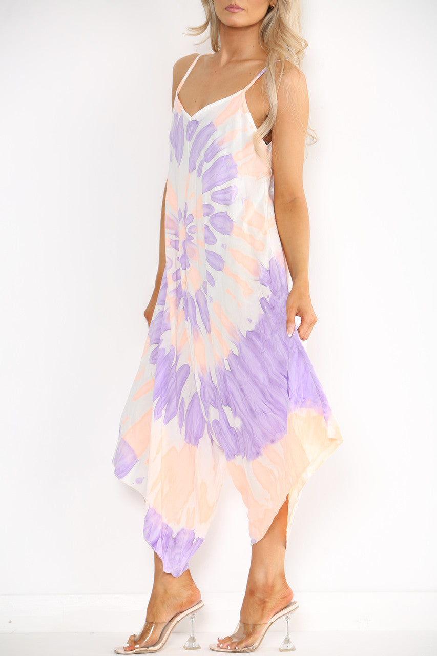Ladies Tie Dye Print Strappy Jumpsuit Lilac