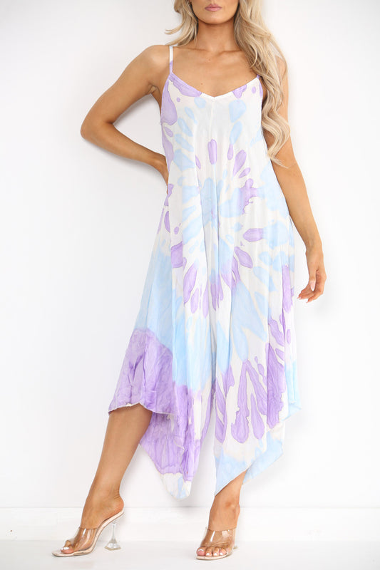 Dames Tie Dye Print Jumpsuit met Spaghettibandjes Lichtblauw